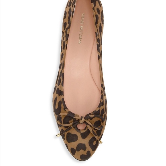 Stuart Weitzman Gabby Cheetah Print Bow Leather Ballet Flats - Picture 3 of 6